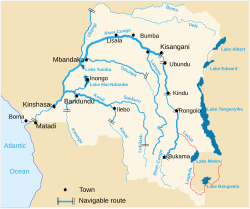 Река Лувуа (выделана красным) на карте ДР Конго