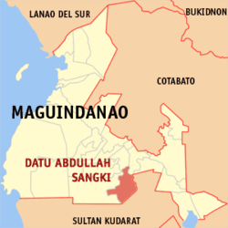 Map of Maguindanao del Sur with Datu Abdullah Sangki highlighted