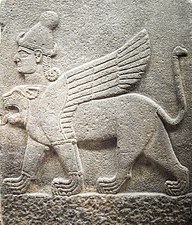 Chimera (mythologie) met een menselijk hoofd en een leeuwenkop; late Hittitische periode
