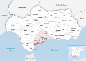 Die Lage der Comarca Costa del Sol Occidental in der Provinz Málaga