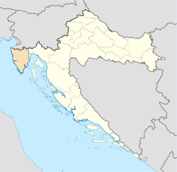 Istria County (light orange) within Croatia (light yellow)