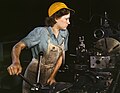 Lathe operator machining, 1942