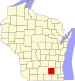 Harta statului Wisconsin indicând comitatul Jefferson