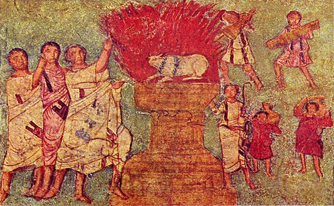 In de 3e-eeuwse synagoge van Dura Europos zijn zeldzame joodse fresco's aangetroffen