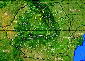 Harta României cu județul Bistrița-Năsăud indicat