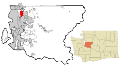 Vị trí của Kirkland within King County, Washington, and King County within Washington.