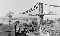 This historic photograph of the construction of the Manhattan Bridge was the first valued image to be promoted on June 8, 2008.