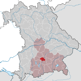 Poloha mesta Mníchov v rámci spolkovej krajiny Bavorsko
