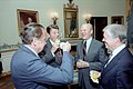 Four Presidents (Reagan, Carter, Ford, Nixon) toasting in the White House Blue Room prior to leaving for Egypt and President Anwar Sadat's Funeral, 1981.