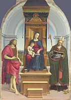 Το έργο Παρθένος και Βρέφος ένθρονοι με Αγίους, περί το 1505, αρχίζει να απομακρύνεται από τον Περουτζίνο.