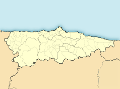 Mapa konturowa Asturii, blisko centrum na lewo u góry znajduje się punkt z opisem „Fundacja Selgas-Fagalde”