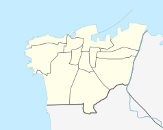 Mapa konturowa Bejrutu, blisko centrum na prawo u góry znajduje się punkt z opisem „miejsce zdarzenia”