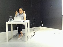 Ghada Amer at a conference in Tours (France) in 2018
