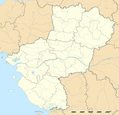 Mapa konturowa Kraju Loary, blisko centrum na lewo znajduje się punkt z opisem „Stade de la Beaujoire”