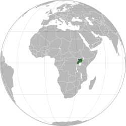 Location o  Uganda  (daurk green) – in Africae  (licht blue & daurk grey) – in the African Union  (licht blue)