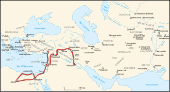 Carte de l'Itinéraire d'Alexandros au cours des années 332 et 331
