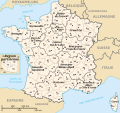 (français) Départements (numérotés) et régions de France avant 01/01/2016 (nommées, non colorisés) [source of all the following derivatives]