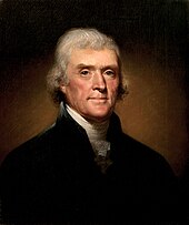 Der ältere Thomas Jefferson in einem schwarzen Anzug und einem weißen Halstuch.