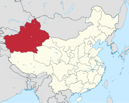 Plasseringa av Xinjiang i Kina