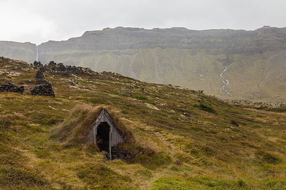 Turf house in the region of Búðahraun, Vesturland, Iceland.