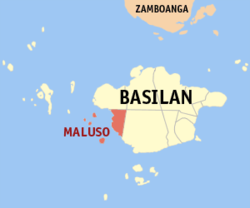 Mapa de Basilan con Maluso resaltado