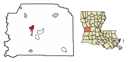 Location of Leesville in Vernon Parish, Louisiana.