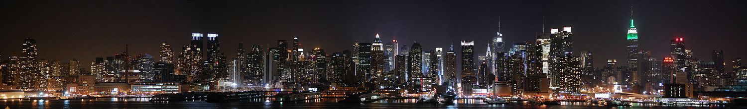 Pohled na Upper Manhattan a Midtown Manhattan z Weehawkenu v New Jersey. (leden 2010)