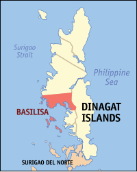 Mapa sa Surigao del Norte nga nagpakita kon asa nahimutang ang Basilisa