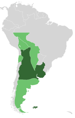 南美洲聯合省在1815年的疆域（深绿色显示有效控制下的领土；浅绿色显示保皇党或原住民统治下的领土）