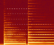 Спектрограма звучання скрипи, що відіграє ноту і потім виконує досконалу п'яту над нею. Сільні ділянки виділені білими штрихами.