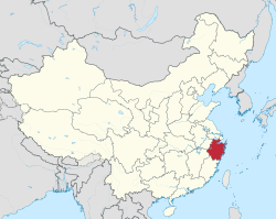 Zhejiangin (punaisella) sijainti Kiinan kartalla.