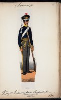 Soldat vid Södermanlands regemente iförd tschakå m/1815.