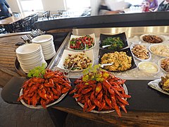A crayfish buffet at restaurant Tukkutorin kala in Kalasatama, Helsinki, Finland