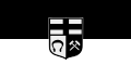 Stadtflagge mit Wappen auf quergestreiftem schwarz-weißem Grund