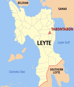 Map of Leyte with Tabontabon highlighted