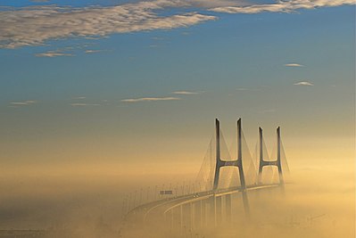 Merging in the mist - Vasco da Gama Bridge, Lisbon, Portugal.