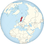 Map showing Sweden in an orthographic projection