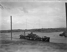DS «Breconshire», det ene av de to handelsskipene som ble senket, i Grand Harbour, Malta, ved et tidligere anløp