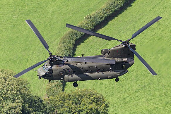 Boeing Chinook HC.6 RAF flying through Corris Corner, Wales.