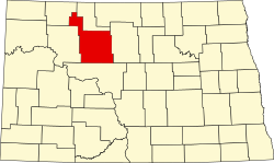 map of North Dakota highlighting Ward County