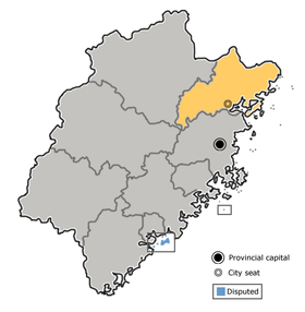 Ningde is highlighted on this map