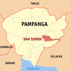 Mapa de Pampanga con San Simon resaltado