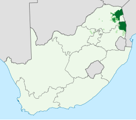 Tsongaa äidinkielenään puhuvien osuus Etelä-Afrikassa vuoden 2011 väestönlaskennassa.