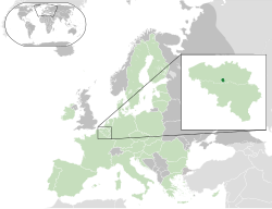 Location of  ବୃସେଲ୍ସ  (dark green) – in the European Union  (grey & light green) – in Belgium  (grey)