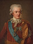 Gustav III iklädd lilla serafimerdräkten på målning från 1791 av Per Krafft den äldre.