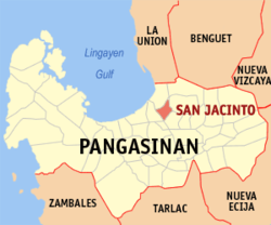 Mapa de Pangasinan con San Jacinto resaltado