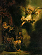 Rembrandt L'Arcàngel Rafael deixant Tobies i la seva família