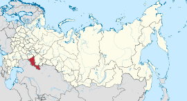 Orenburgin alue Venäjän kartalla, alla kaupungin sijainti alueella