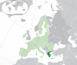  Yunanistan konumu (koyu yeşil) - Avrupa'da (koyu gri) - Avrupa Birliği'nde (yeşil)