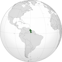 गयाना  (dark green) की अवस्थिति दक्षिण अमेरिका  (ग्रे) में